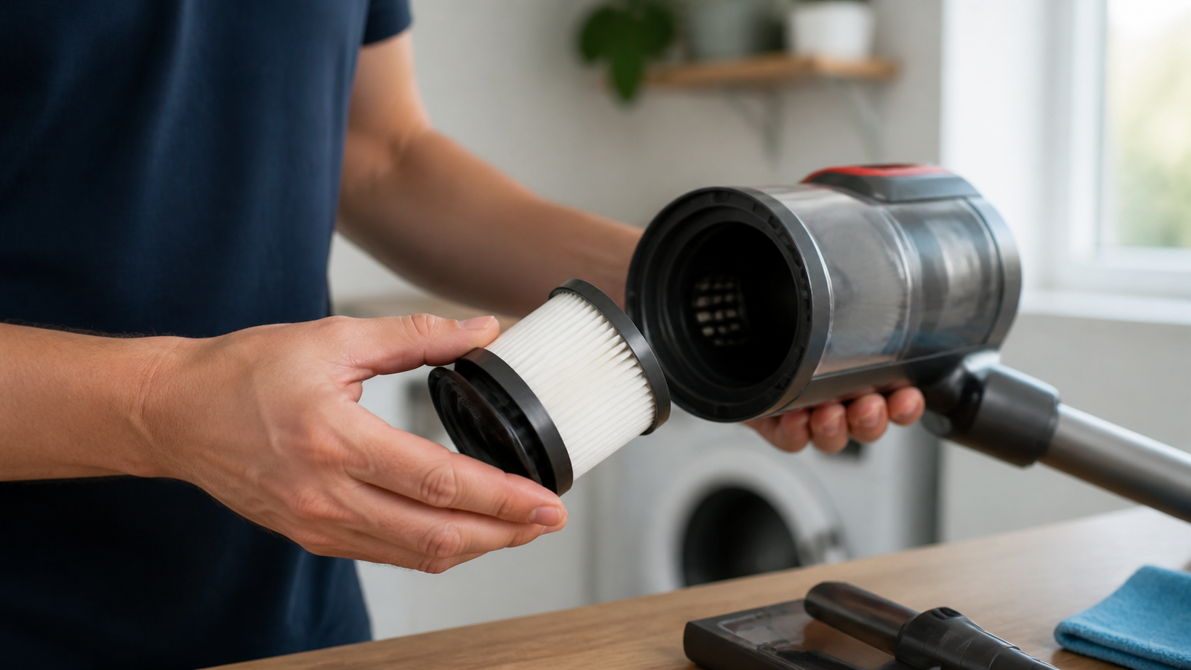 Compararea unui filtru plisat cu locașul unui aspirator vertical generic